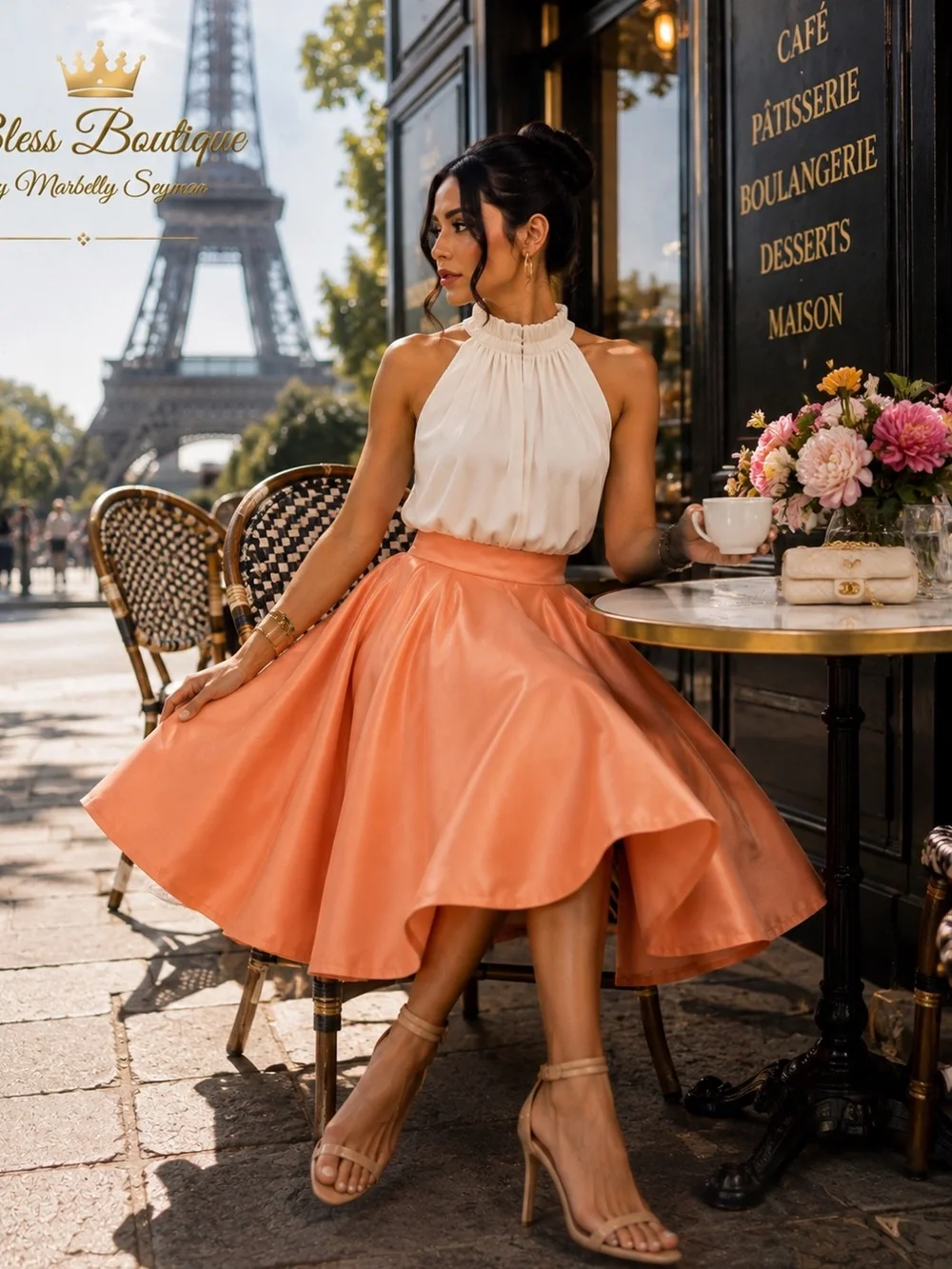 Hot Miami Styles Peach Satin Full Circle Skirt Tulle Lined 182” Sweep S